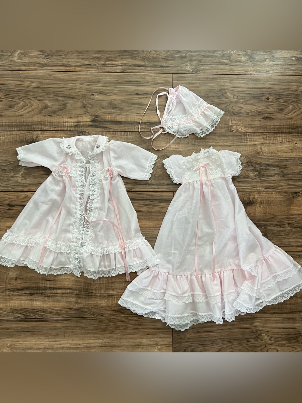 Vintage Baby Christening Dress, Petticoat & Bonnet Set Lace Baptism Gown 0-6M